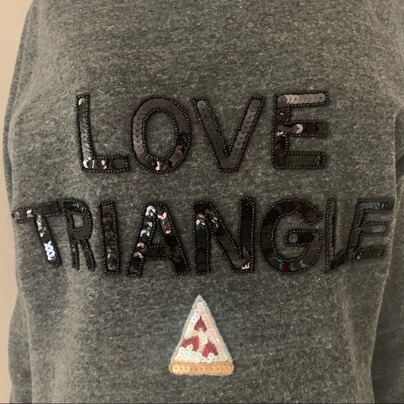 BOW & DRAPE “Love Triangle” Pizza Sequin Embellished Grey Sweatshirt Size M - Picture 2 of 12